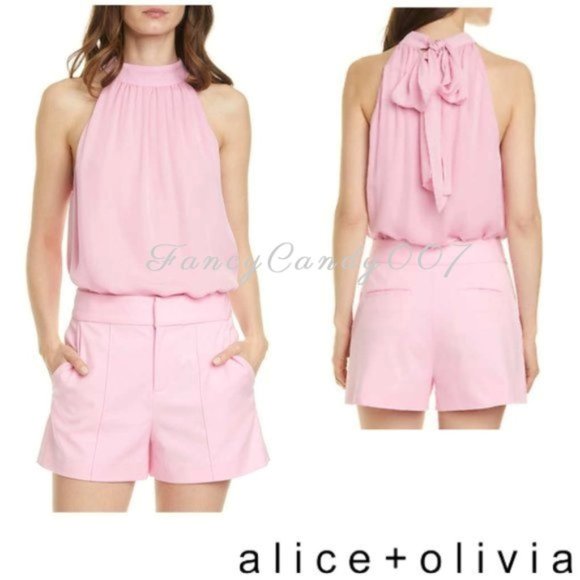 Alice + Olivia Tops - Alice + Olivia Kinsley Gathered Silk Halter Top XL Pink ***READ